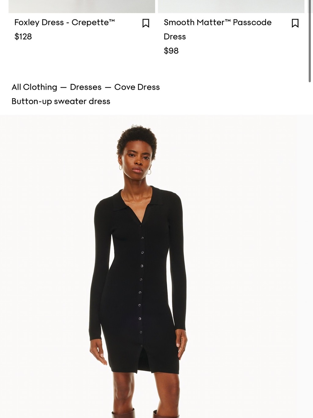 Aritzia Cove Button-Up Sweater Dress - Black XS